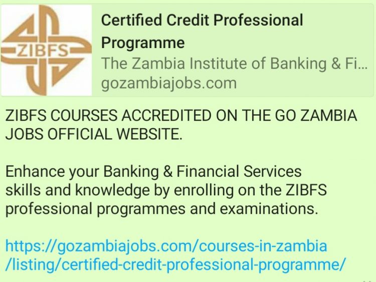 ZIBFS COURSES ACCREDITED ON THE GO ZAMBIA JOBS OFFICIAL WEBSITE